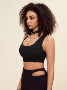 SHEIN Sports 高支撐信封字母圖形運動胸衣 - 黑色 - 查看 3