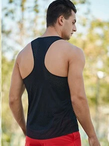 Gym Rark Boyfriend Style Men's Solid Color Round Neck Summer Workout Tank Top School Compression Shirt Men - Black - View 2