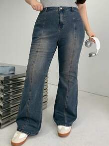 Dazy Plus 大码复古水洗修身喇叭牛仔裤，女款，返校服 - 藍色 - 查看 7