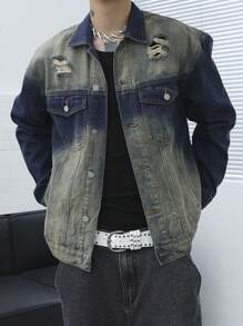 Manfinity EMRG Men's Ombre Denim Long Sleeve Casual Jacket - Dark Wash - View 1