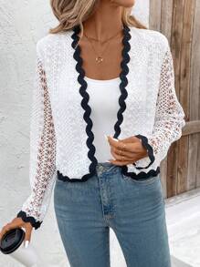 SHEIN Clasi Women's Color Block Hollow Out Jacket For Daily Wear Fall Cloth For Women