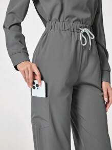 TaskEZ Pantaloni casual con vita in cordoncino e tasche, pantaloni a vita bassa/uniforme infermiera, pantaloni da infermiere - Grigio - Visualizzare 5