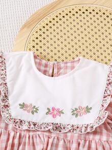 SHEIN Đầm thường ngày tay bồng thêu cổ Peter Pan nhiều màu cho bé gái - Hồng - Xem 4