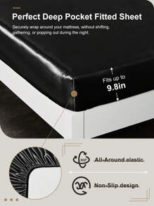 1 件缎面床笠，丝滑触感床垫保护套，无填充物，深口袋床笠，凉爽透气，适合特大床、单人床、双人床、大床、秋季装饰、秋季装饰、房间装饰 - 黑色 - 查看 4