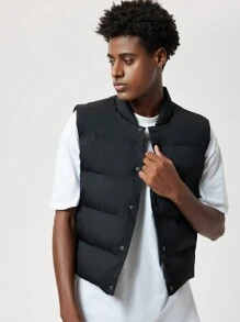 Forever 21 Men's Solid Puffer Vest Coat - Black - View 6