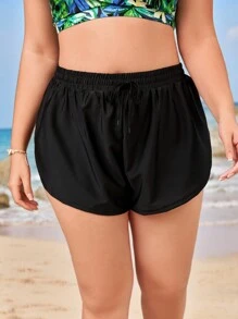 SHEIN Swim Curve Summer Beach Plus Size Solid Color Knotted Waist Swim Bottom