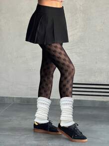 SHEIN EZwear Women's See-Through Bow Sweet And Sexy Leggings And Stockings - Black - View 5