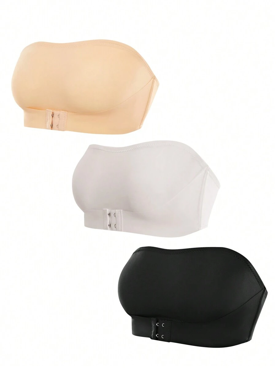 3pcs Simple Strapless Women's Bra Set, Including Comfortable And Breathable Anti-Slip Tube Top Bra - Multicolor - View 1