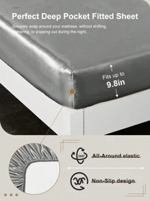 1 pieza Sábana ajustada de satén, funda protectora de colchón de tacto sedoso, sin relleno, sábana ajustada de bolsillo profundo, refrescante y transpirable, se ajusta a camas tamaño King, Twin, Full, Queen