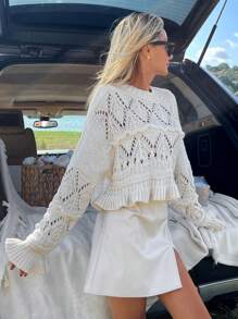 EURMUSE Hollow Out Cute Pullover - Apricot - View 5