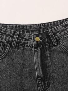 SHEIN EZwear Gray Wash Roll Up Hem Denim Shorts - Grey - View 5