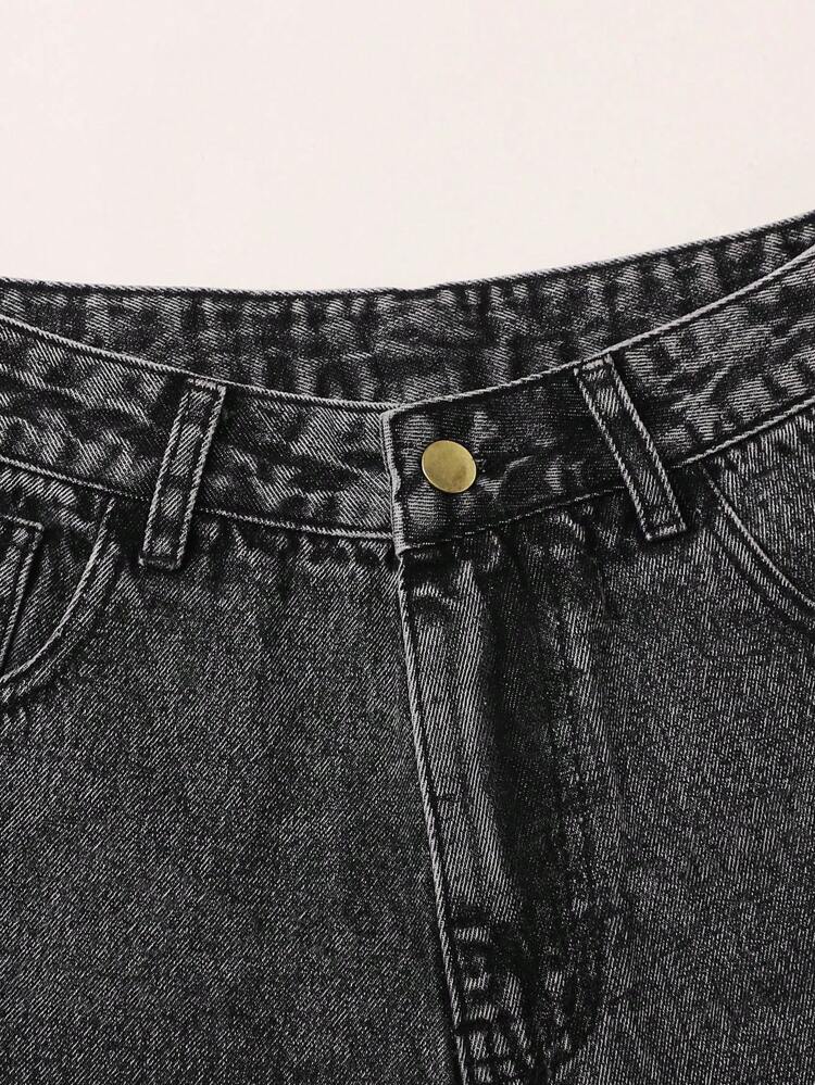 Gray Wash Roll Up Hem Denim Shorts