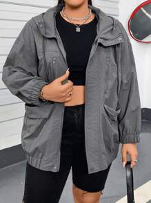 Flirla Plus Size Outdoor Functional Jacket, Suitable For Hiking, River Trekking, Outdoor Sports, Utility Jacket - Grey - View 8