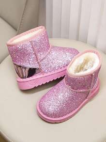 Girls' Thick Warm Snow Boots, Fashionable Sequin Short Boots, Children's Outdoor Snow Winter Boots