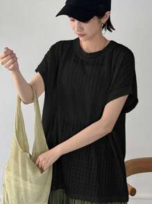 FRIFUL Women's Summer Solid Color Round Neck Short Sleeve Casual T-Shirt Oversized T-Shirt