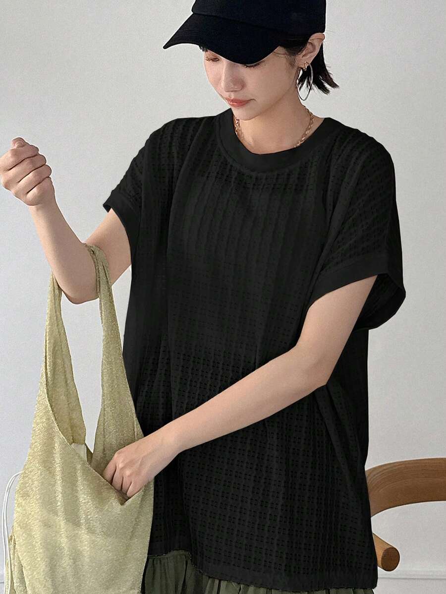 FRIFUL Women's Summer Solid Color Round Neck Short Sleeve Casual T-Shirt Oversized T-Shirt