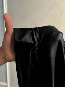 Slaydiva 街头风格优雅黑色 PU 皮革高领开襟夹克 E - 黑色 - 查看 7