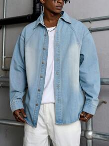 Manfinity EMRG Men's Casual Long Sleeve Denim Shirt With Single Breasted Button