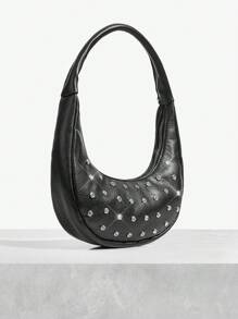 SHEIN SXY LADIES, WOMEN Shoulder Bag, HOBO BAG Fashionable, Street, Cool, Individual, Simple, Black, Rhinestone, Y2k Bag, 2000s Fashion Style, Gothic Punk Bag For Women