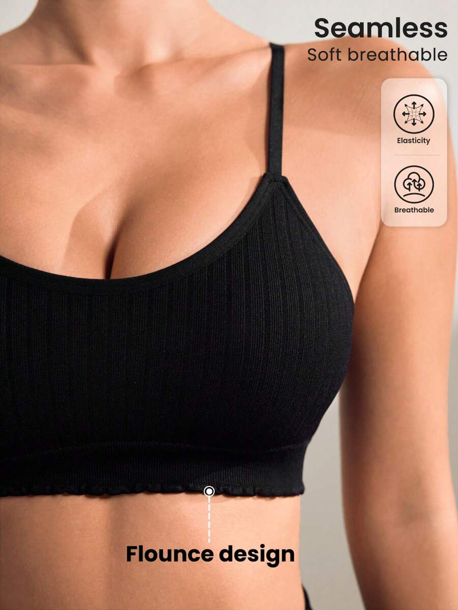 Gameset SHEIN Sport Women's Black Seamless Sports Bra With Ribbed Design - Black - View 1