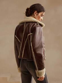 Anewsta Veste courte pour femmes à col à rabat bicolore avec double poches, mode