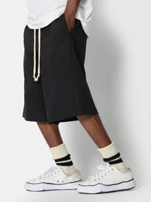 SUMWON 配对比色抽绳的尼龙休闲裤 - 黑色 - 查看 2