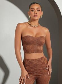 Hauture Blusa transparente de encaje con detalle de dobladillo hacia abajo para mujer