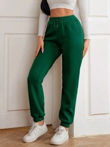 INAWLY Pantalones deportivos unicolor de cintura con cordón con forro térmico