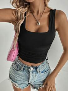 SHEIN Tall Women's Seamless Cropped Camisole Top - Black - View 4