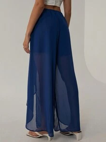 Firerie Women's Elegant Commuting Mage Asymmetrical Hem Sheer Chiffon High Waist Long Pants With Slit