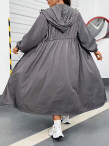 Flirla Plus Size Drawstring Hooded Sun Protection Casual Long Outerwear Fall Winter Cloth For Women Autumn