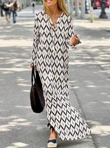 SHEIN LUNE Allover Print Split Thigh Tunic Dress For Holiday - Apricot - View 1