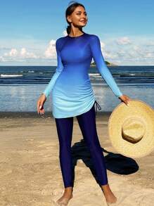 Swim Shayni Two-Piece Swimsuit, Feature Placement Print, Copyrighted Design SummerArabic Clothing - Blue - View 3