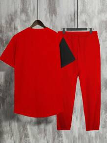 Manfinity Homme Men Two Tone Tee & Drawstring Waist Sweatpants