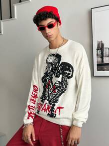 Manfinity VCAY 1pc Heren Y2K Kleding Grappige Casual Oversize Trendy High Street Vintage Stijl Skelet Lange Mouw Grafische Trui Terug Naar School Herfstkleding Halloween Kleding