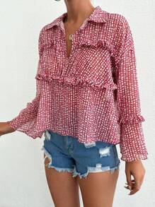 EURMUSE 有领全印花弧形下摆长袖衬衫 - 彩色 - 查看 3