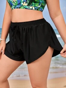 SHEIN Swim Curve Summer Beach Plus Size Solid Color Knotted Waist Swim Bottom