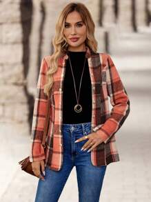 EMERY ROSE Women's Plaid Printed Simple Everyday Regular Long Sleeve Jacket - Multicolor - View 7