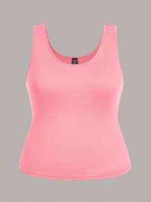 SHEIN LUNE Áo ba lỗ cổ tròn màu trơn cỡ lớn 3 chiếc/bộ cho phụ nữ có đường cong, mùa hè - Nhiều màu - Xem 7