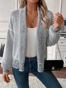 Chiquease 女款华夫格纹理菠萝花图案蝙蝠袖宽松休闲开衫