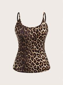 SHEIN EZwear 女士豹紋固色2件式緊身休閒背心上衣，適用於夏季 - 彩色 - 查看 4