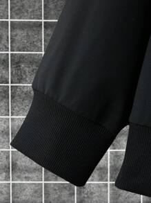 Manfinity Homme 男式加大码宽松睫毛和字母印花秋季和春季落肩套头运动衫 - 黑色 - 查看 5