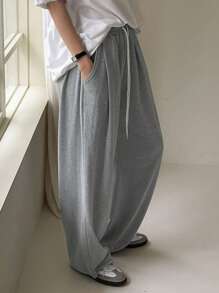 DAZY Quần nỉ thể thao nữ dáng rộng cạp chun buộc thắt lưng phong cách đường phố mùa thu dành cho nữ - Xám - Xem 10