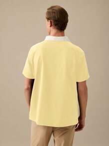 SWAVVY 男士對比色字母圖案印花休閒polo衫 - 黃色 - 查看 2
