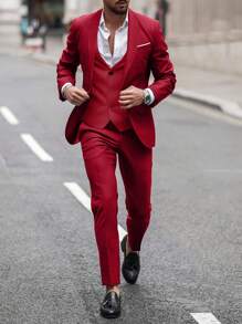 Manfinity Mode Men 1pc Shawl Collar Blazer & 1pc Suit Pants, Red Men Suit, Burgundy Men Suit, Men Outerwear Co Ords - Burgundy - View 1