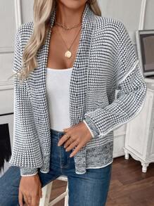 Chiquease 女款华夫格纹理菠萝花图案蝙蝠袖宽松休闲开衫