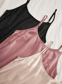 3pcs Ladies' Plain Simple Daily Spaghetti Strap Sleep Dress - Multicolor - View 4