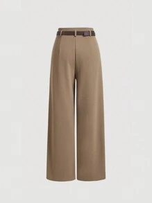SHEIN PETITE 女士棕色西装裤（含腰带） - 棕色 - 查看 6