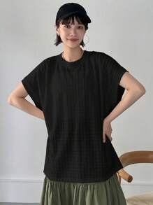 FRIFUL Women's Summer Solid Color Round Neck Short Sleeve Casual T-Shirt Oversized T-Shirt