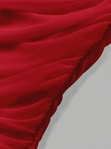 SHEIN EZwear Valentine's Day,Plus Size Women Knitted Pleated Plus Size Bodycon Skirt - Red - View 4